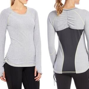 LUCY Dashing Stripes Ruched Athletic Top Size Small Navy Blue